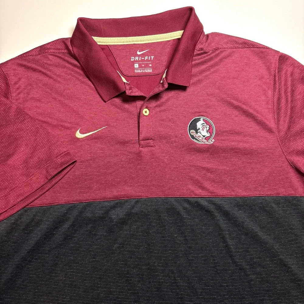 FSU Florida State‎ Seminoles Nike Dri Fit Men's L Maroon Black Polo Shirt NCAA